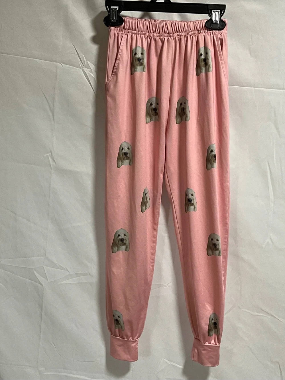 Kids Pajama Bottoms Golden Doodle Pink Background Size 8-9 Y